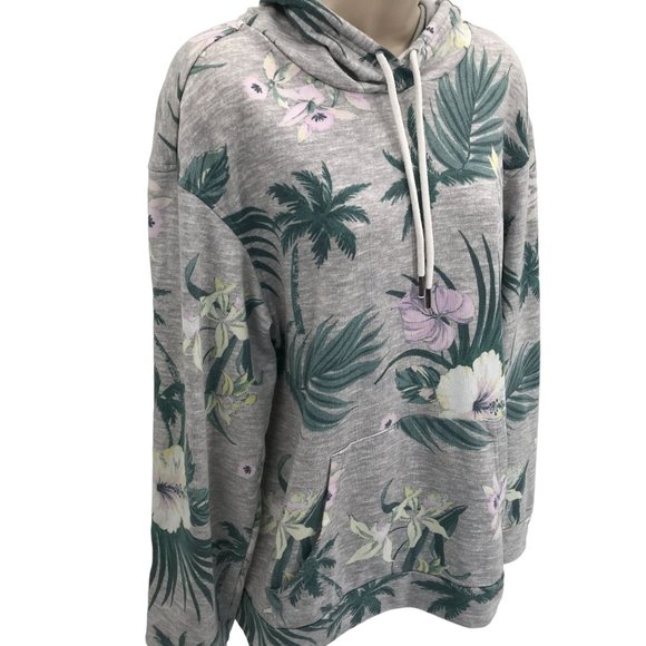 Original Use Womens Gray Floral Long Sleeve Pouch Pocket Hoody Size M - Picture 2 of 8